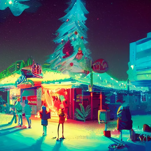 Image similar to christmas in hawaii by james gilleard and liam wong and jeremy mann, extra wide angle