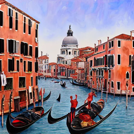Prompt: a 1 8 th painting of a humanoid robots invasion in venice