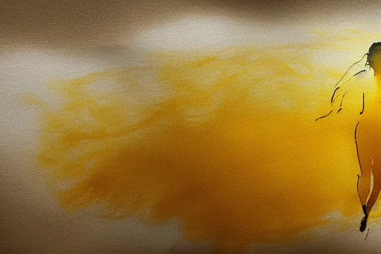 Prompt: beautiful serene runner, healing through motion, life, uplifting, minimalistic golden and ink airbrush painting on white background, pristine dream