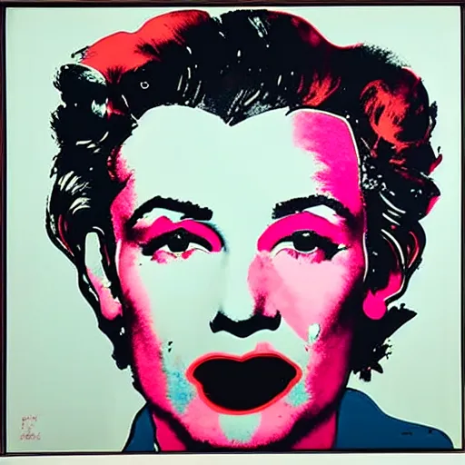 Image similar to individual silk screen portrait of unemployed artist contemplating suicide by andy warhol