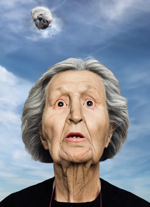 Prompt: a hyper realistic ultra realistic photograph of the 1000 foot tall grandma, highly detailed, 8k photo, horrified
