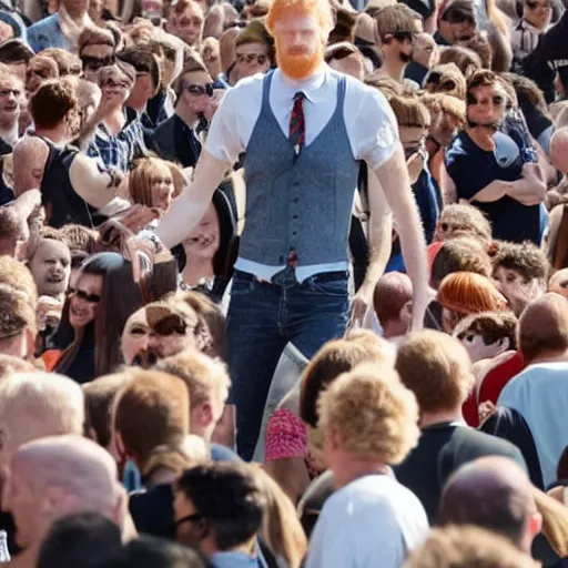 Image similar to a 7 foot tall, ginger, balding man walking among the crowd