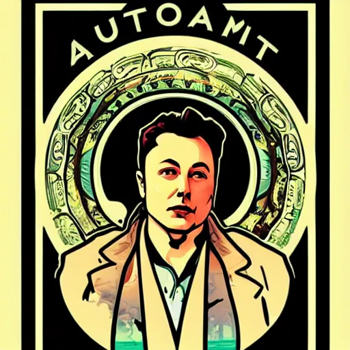 Image similar to “Art Nouveau poster of elon musk in style of Alphonse Mucha”