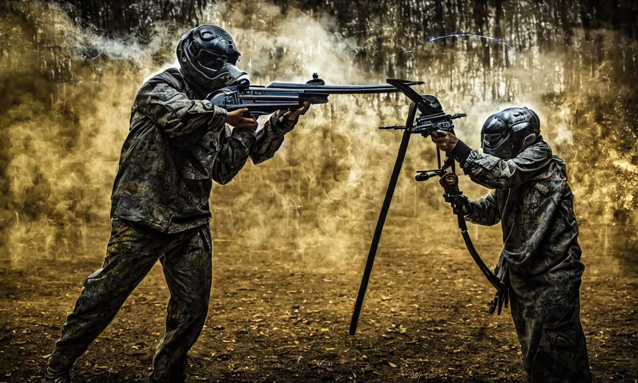 Prompt: firing a paintball at a canvas to create art. photorealistic. intricate details. 3 5 mm photograph. dramatic lighting. action shot. absolute focus. masterpiece.