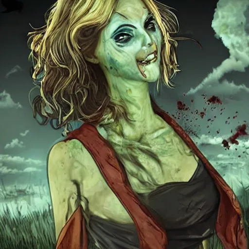 Image similar to a beautiful woman killing a zombie