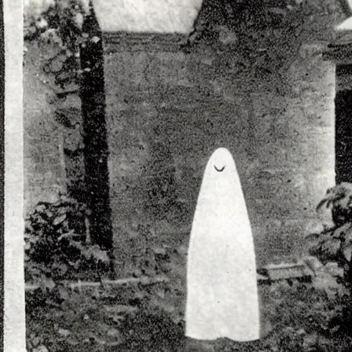 Image similar to scary unproportionally tall ghost creature in the middle of a village, 1920s picture