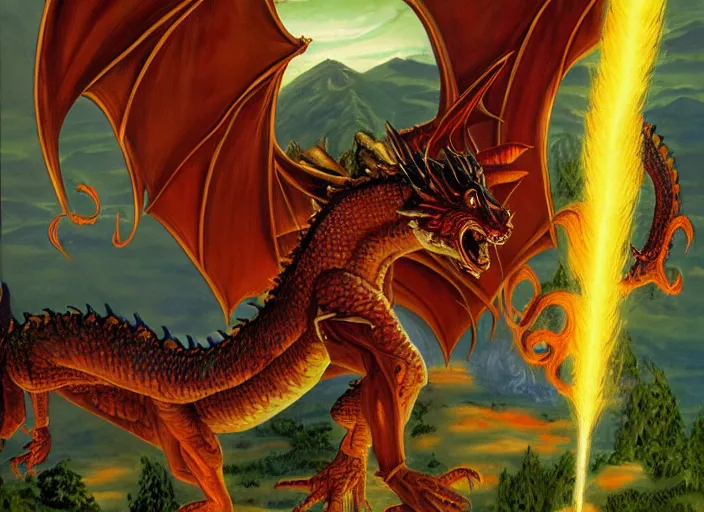 Image similar to a painting of a dragon by larry elmore