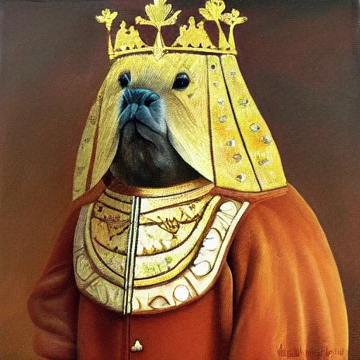 Image similar to oil painting of a capybara dressed as a king, detailed, portrait