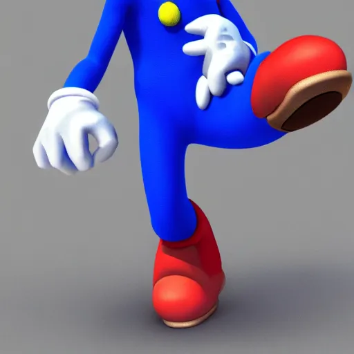 Image similar to a 3 d render of mario wearing a sonic suit