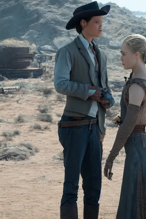 Prompt: Tessa Thompson and Evan Rachel Wood star in Disney's Westworld, Pixar movie screenshot