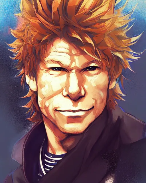 Image similar to anime portrait of Jon Bon Jovi as an anime man by Stanley Artgerm Lau, WLOP, Rossdraws, James Jean, Andrei Riabovitchev, Marc Simonetti, and Sakimichan, trending on artstation