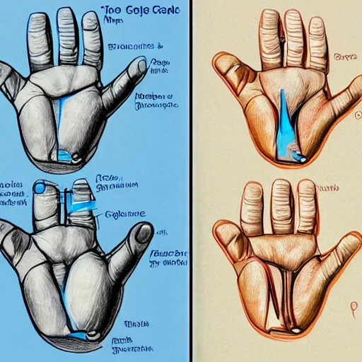 Prompt: an anatomicaly correct sketch about the evolutional stages of the human hand