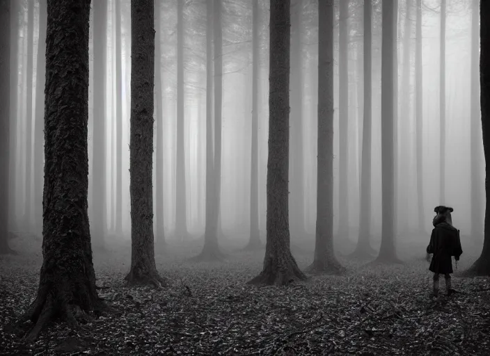 Image similar to giants in the wood by Jakub Rozalski, lomography photo, blur, monochrome, 35 mm