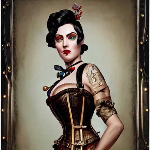 Image similar to lofi bioshock steampunk corset portrait, Pixar style, by Tristan Eaton Stanley Artgerm and Tom Bagshaw.