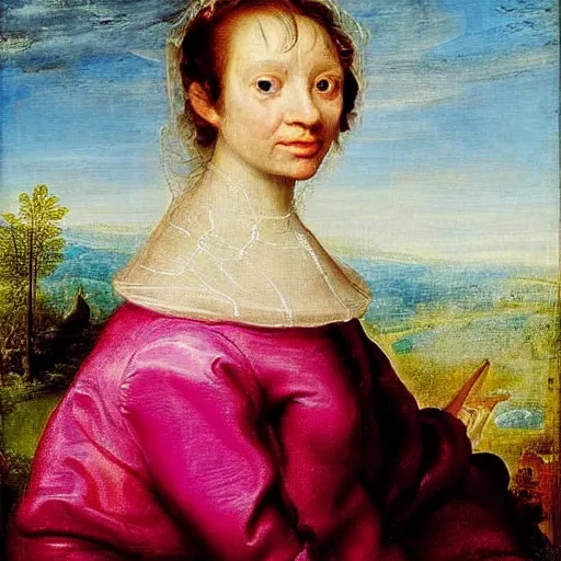 Image similar to portrait of a pink scifi woman, by Jan Brueghel the Elder