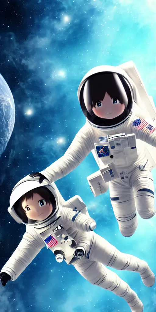 Prompt: female astronaut floating through space, liminal, lonely, anime movie, highly detailed