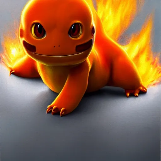 Image similar to highly realistic charmander, oil on canvas, intricate, portrait, 8 k highly professionally detailed, hdr, cgsociety