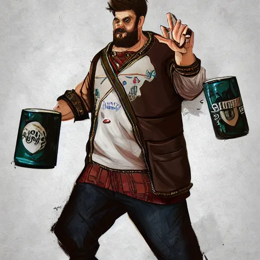 Prompt: the king of beer pong, fraternity brother champion, the eternal lord of bros, character concept art, trending on artstation