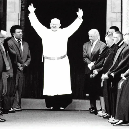 Image similar to press photograph of john paul ii wearing jordan 1 sneakers