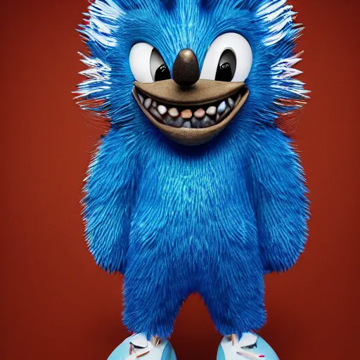 Prompt: anthropomorphic blue hedgehog with human teeth, studio portrait