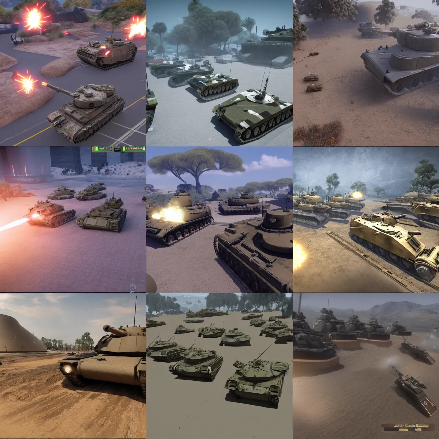 Prompt: massive tank battle from a ground level view unreal engine 5