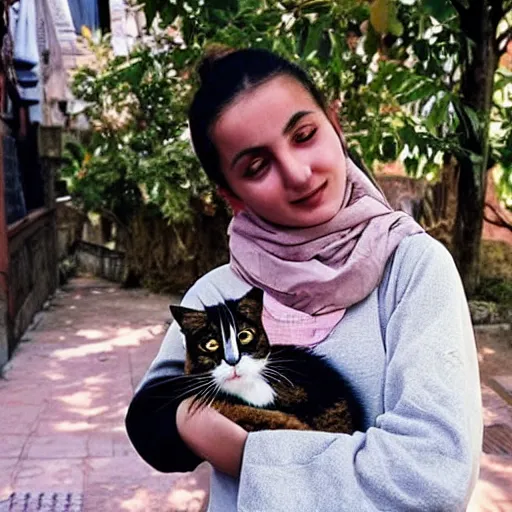 Prompt: “ a turkish girl with her cat ”