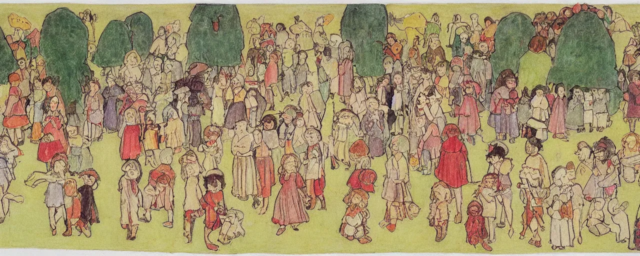 Prompt: pagan festival drawing by henry darger