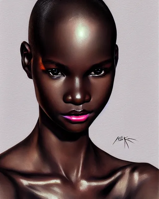 Prompt: portrait of Alek Wek as Anime girl cute-fine-face, full body! pretty face, realistic shaded Perfect face, fine details. Anime. realistic shaded lighting by Ilya Kuvshinov Giuseppe Dangelico Pino and Michael Garmash and Rob Rey