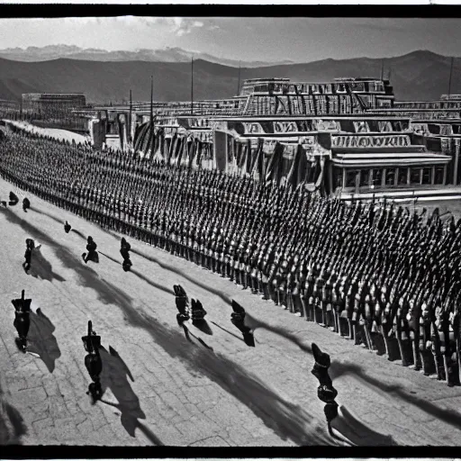 Image similar to Alternate history, Mongol Empire, Ulaanbaatar 1987, Mongol Empire military parade, photograph, 1980s