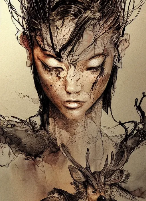 Image similar to portrait, mutant bambi, watercolor, dramatic lighting, cinematic, establishing shot, extremly high detail, foto realistic, cinematic lighting, pen and ink, intricate line drawings, by Yoshitaka Amano, Ruan Jia, Kentaro Miura, Artgerm, post processed, concept art, artstation, matte painting, style by eddie mendoza, raphael lacoste, alex ross