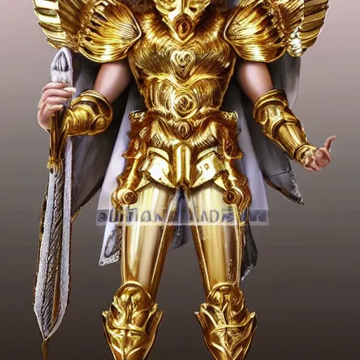 Image similar to A radiant, full body shot, photo of a 27-year-old Caucasian male wearing the Gemini Gold Armor, Beautiful gold Saint, Jaw-Dropping Beauty, gracious, aesthetically pleasing, dramatic eyes, intense stare, immense cosmic aura, from Knights of the Zodiac Saint Seiya, inside the Old Temple of Athena Greece, exquisite, art-gem, dramatic representation, hyper-realistic, live action, atmospheric scene, cinematic, trending on ArtStation, Pinterest and Shutterstock, photoshopped, deep depth of field, intricate detail, finely detailed, small details, extra detail, ultra detailed, attention to detail, detailed picture, symmetrical, octane render, arnold render, unreal engine 5, high resolution, 3D model, CGI, PBR, DAZ, path tracing, volumetric lighting, golden hour, 8k, Photoshopped, Award Winning Photo, groundbreaking, Deep depth of field, f/22, 35mm, make all elements sharp, at golden hour, Light Academia aesthetic and Socialist realism, by Annie Leibovitz