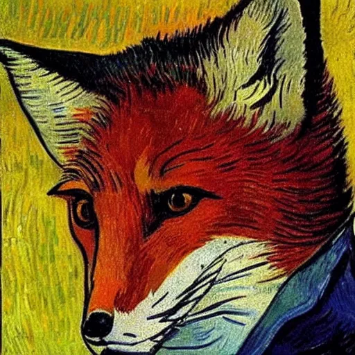 Prompt: selfportrait of a fox by vincent van gogh