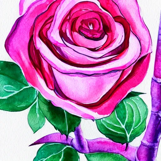 Image similar to close view of a pink rose, very bright lighting, watercolor, water paint