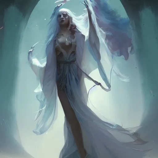 Image similar to a beautiful sorceress in long flowing robes, by charlie bowater, loish, peter mohrbacher, artgerm, greg rutkowski, krenz cushart, wlop, trending on artstation