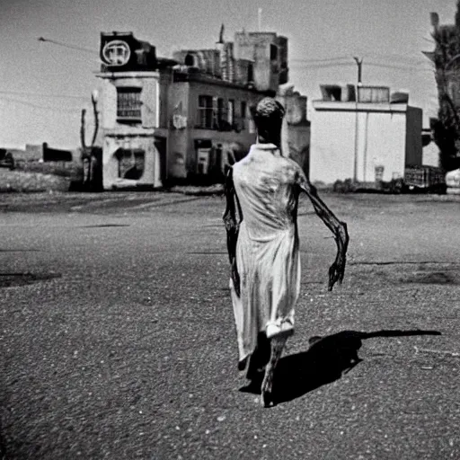 Image similar to real life irradiated walking zombie 1950s black and white award winning photo highly detailed, highly in focus, highly life-like Arriflex 35 II, by stanley kubrick