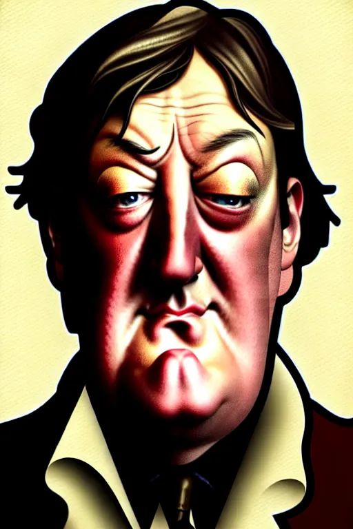 Image similar to stephen fry winking his left eye at the camera, in the style of art by artgerm and greg rutkowski and alphonse mucha