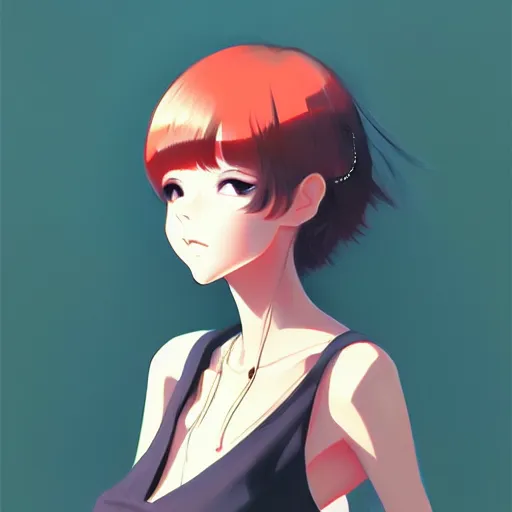 Image similar to elegant girl in urban outfit, digital painting, fan art, pixiv, by Ilya Kuvshinov, by Studio Ghibli