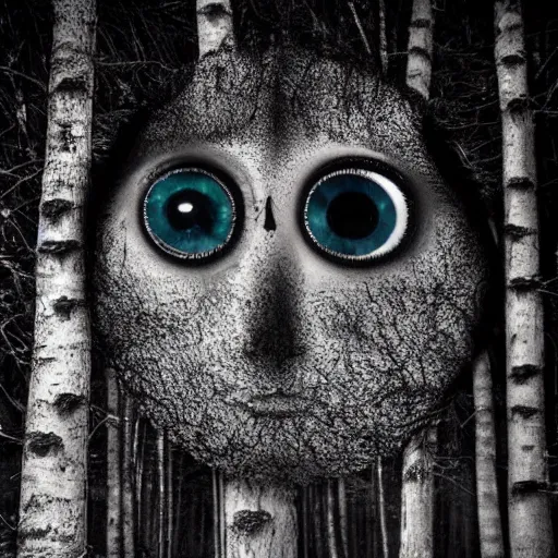 Image similar to Giant eyes staring out of the treeline at night, creepy, dark, ominous