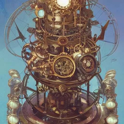 Image similar to Steampunk orrery, gorgeous, beautiful, intricate, highly detailed, digital painting, artstation, oppressive lighting, concept art, sharp focus, illustration, art by greg rutkowski and alphonse mucha