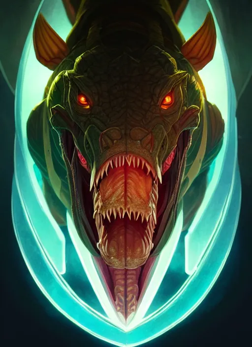 Image similar to symmetry!! portrait of renekton, league of legends, glowing lights!! intricate, elegant, highly detailed, digital painting, artstation, concept art, smooth, sharp focus, illustration, art by artgerm and greg rutkowski and alphonse mucha