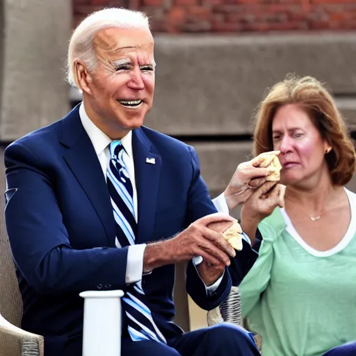 Prompt: Joe Biden staring off into the distance while eating chocolate chip ice cream