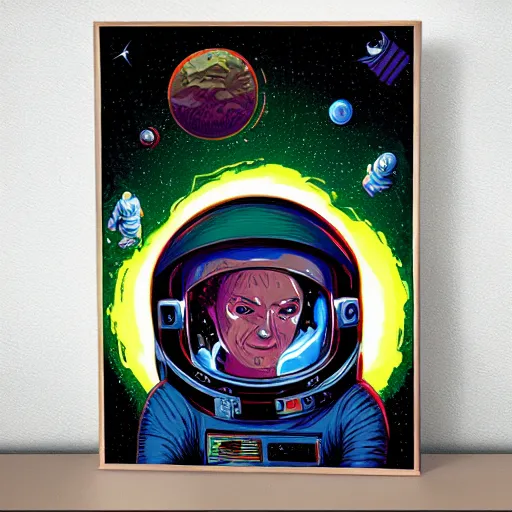 Image similar to astronaut inspired by René Laloux, Dan Mumford, stars, cinematic