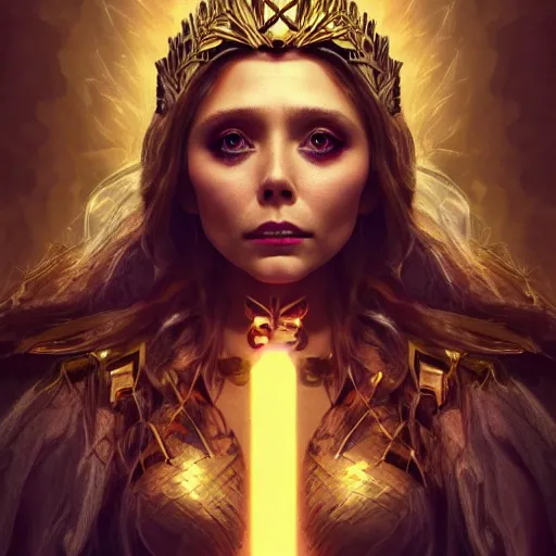 Prompt: elizabeth olsen as the goddess of chaos, golden ratio!!!!!, centered, trending on artstation, 8 k quality, cgsociety contest winner, artstation hd, artstation hq, luminous lighting