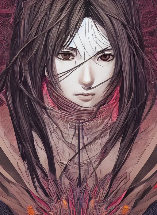 Prompt: portrait of mikasa, an ultrafine detailed illustration by james jean, intricate linework, bright colors, final fantasy, behance contest winner, vanitas, angular, altermodern, unreal engine 5 highly rendered, global illumination, radiant light, detailed and intricate environment