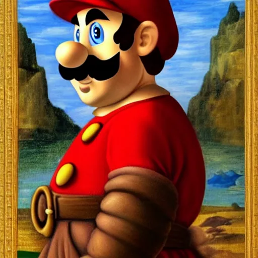 Image similar to a beautiful portrait of super - mario!!!!!! renaissance painting by da vinci featured on artstation