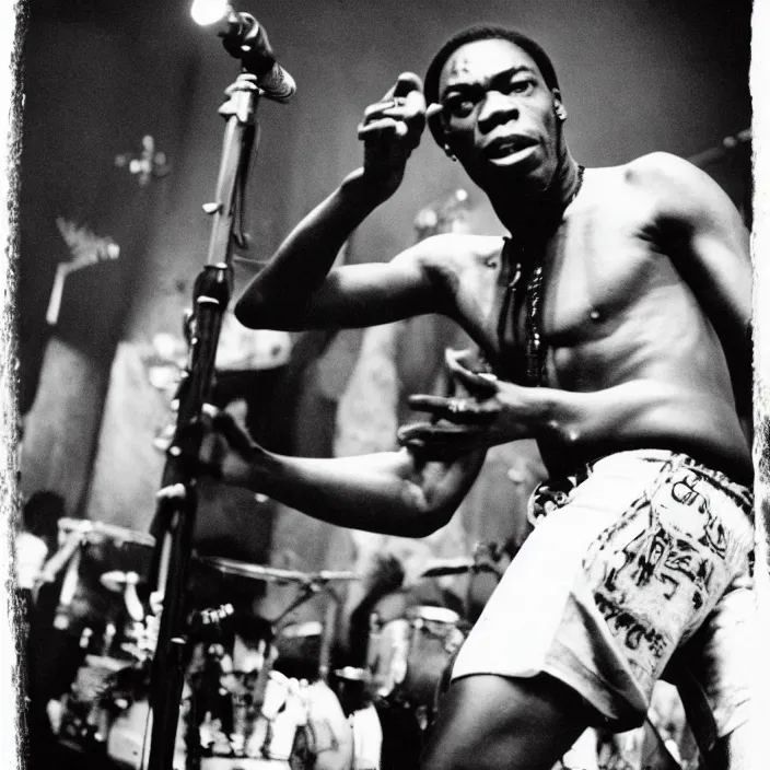 Prompt: an analogue photo of Fela Kuti , 35mm, f/1.4,