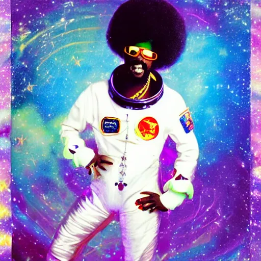 Prompt: Bootsy Collins as an astronaut, hyper color