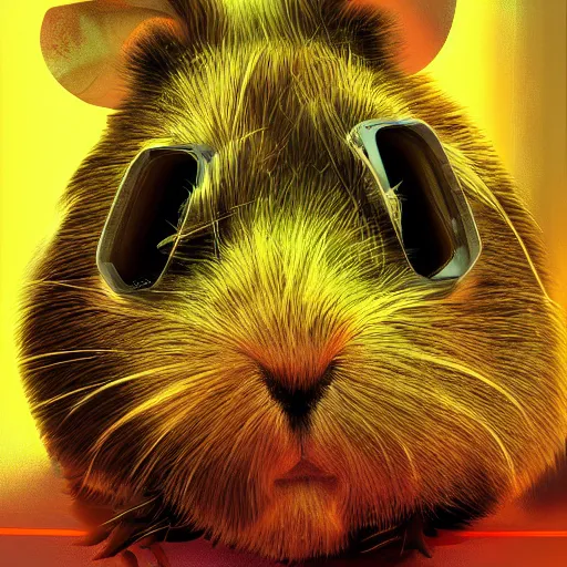 Image similar to a cyberpunk image of a guinea pig, digital realistic painting