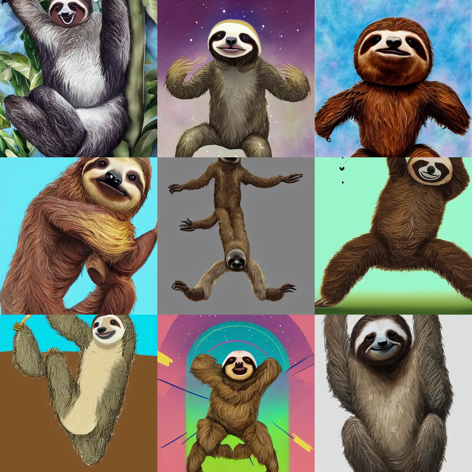 Image similar to beautiful art of a sloth dancing with joy, full body art, trending on ArtStation