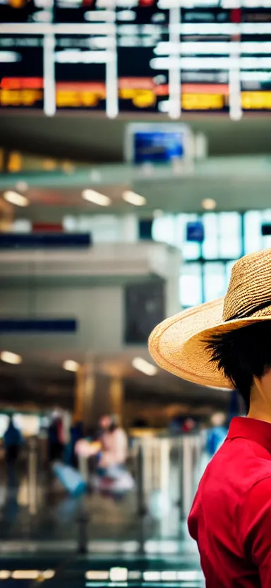 Image similar to “ a portrait of luffy at a airport, side shot, by shunji dodo, 8 k resolution, photo, high quality ”